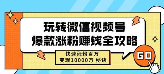 玩转微信视频号爆款涨粉赚钱全攻略，快速涨粉百万变现万元秘诀