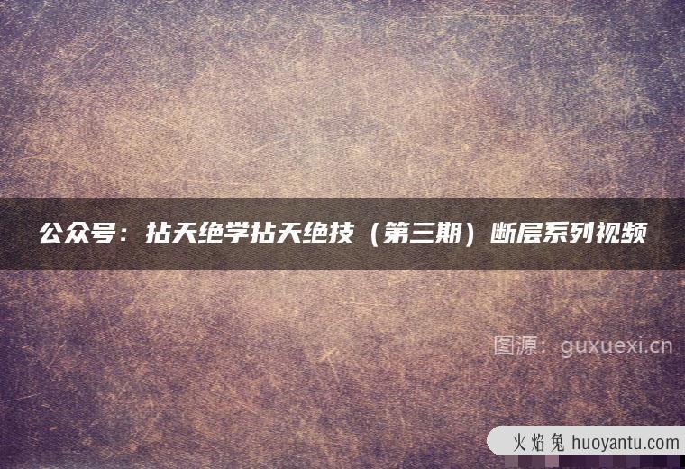 公众号：拈天绝学拈天绝技（第三期）断层系列视频